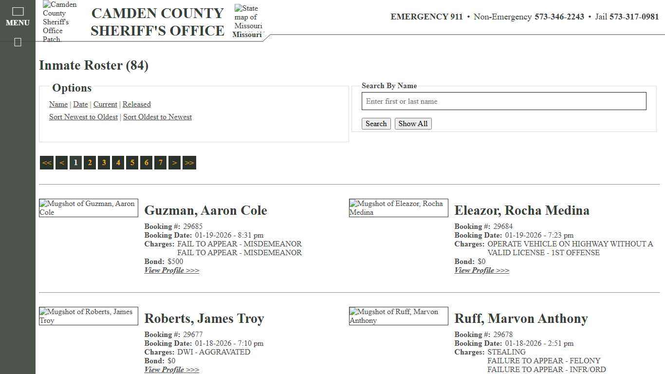 Inmate Roster - Current Inmates Booking Date Descending - Camden County Missouri Sheriff's Office