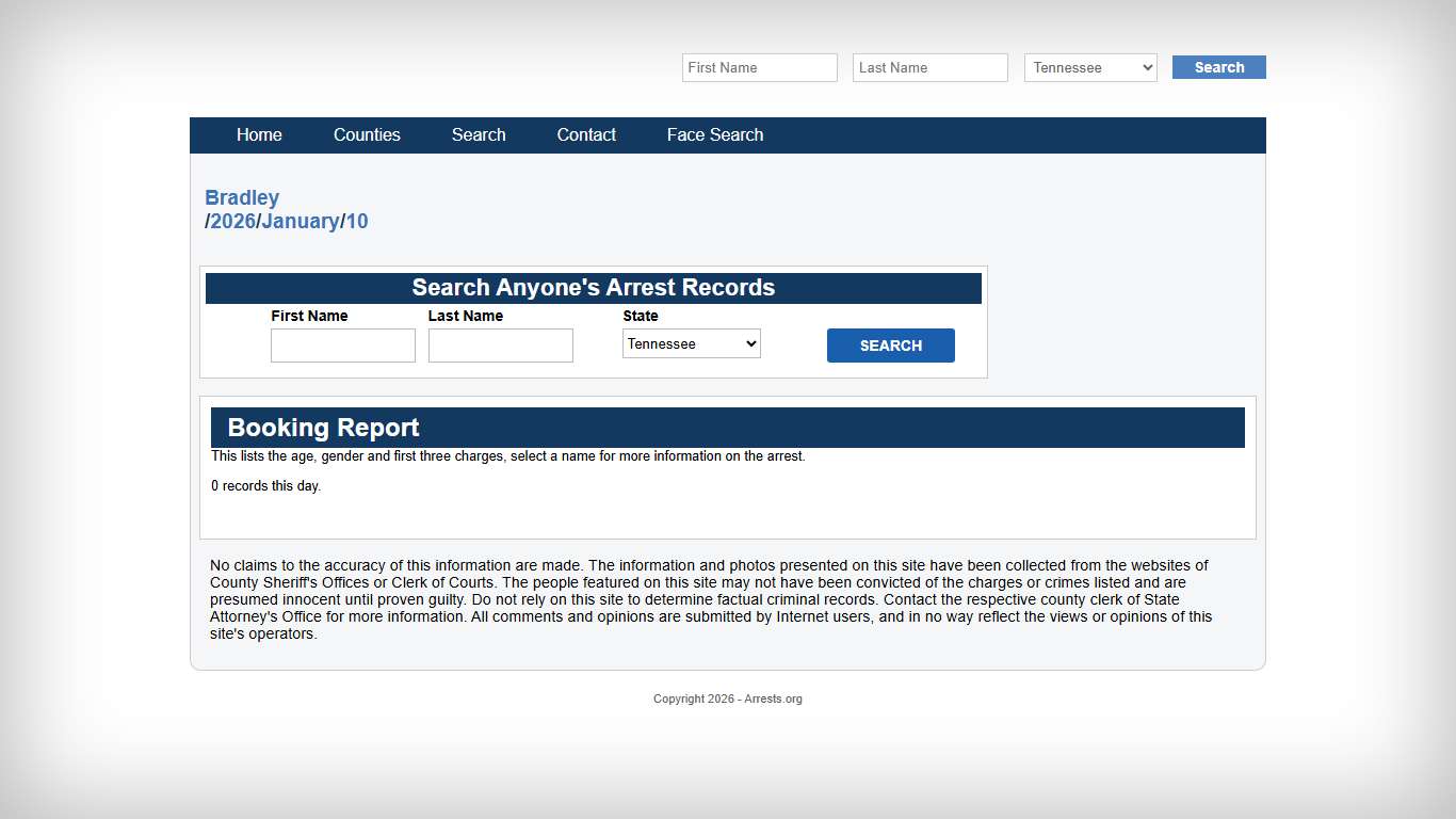 Bradley County Arrest report January, 10 2026
